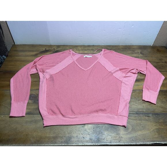 Free People Santa Clara Thermal Salmon Long Sleeve Top Size Medium Oversized - Picture 1 of 11